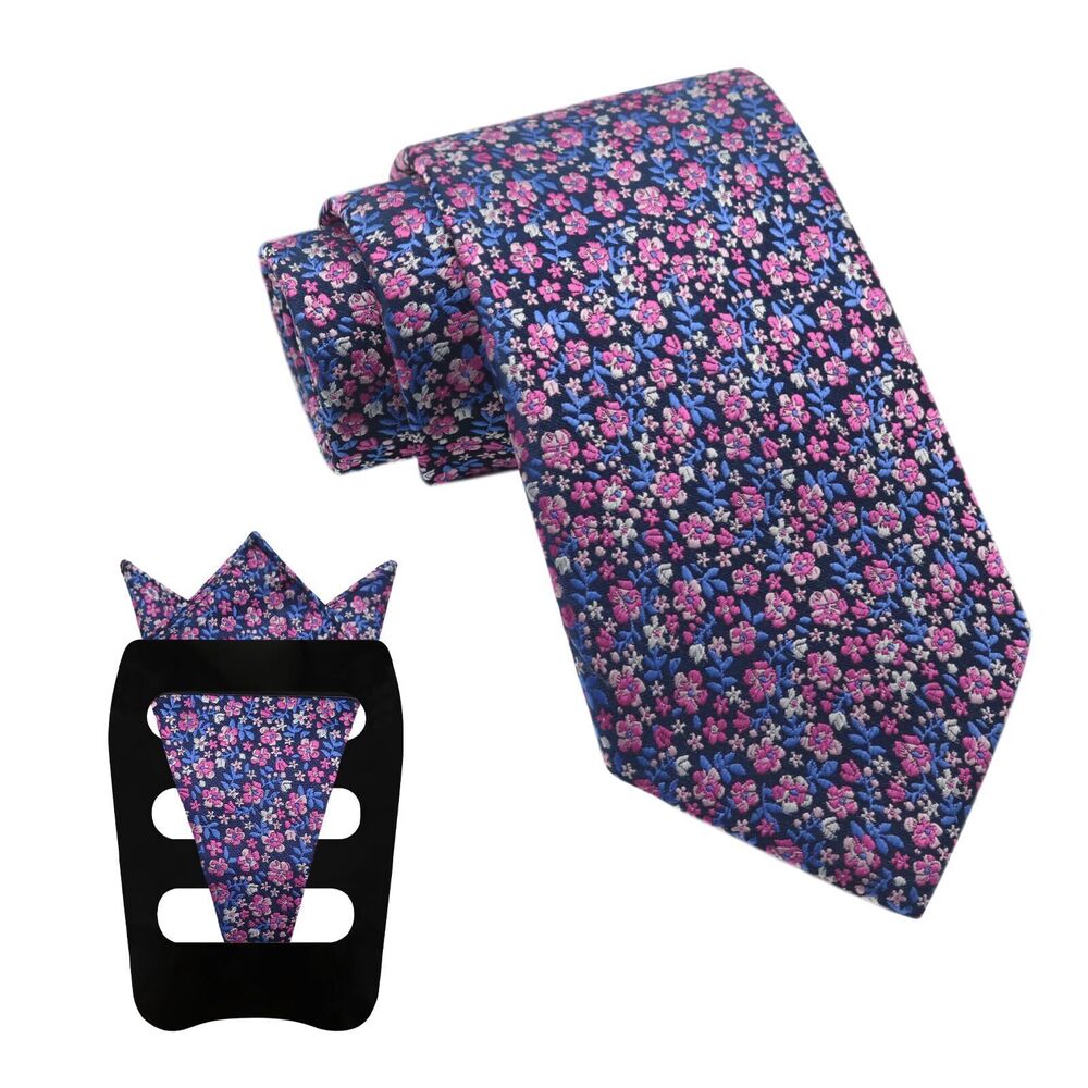 9942 Floral Ties , 3pcs/set Neck Tie Pocket Square Holder Set for Wedding
